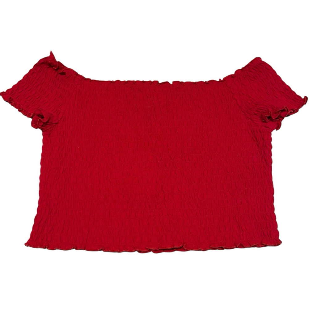 H&M‎ Divided Red Smocked Off-The-Shoulder Crop Top Coquette Y2K Womens Large NWT